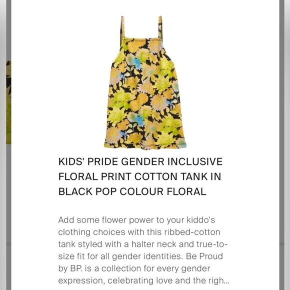 NWT BP KIDS' PRIDE GENDER INCLUSIVE FLORAL PRINT COTTON TANK IN BLACK FLORAL XL - Picture 7 of 7
